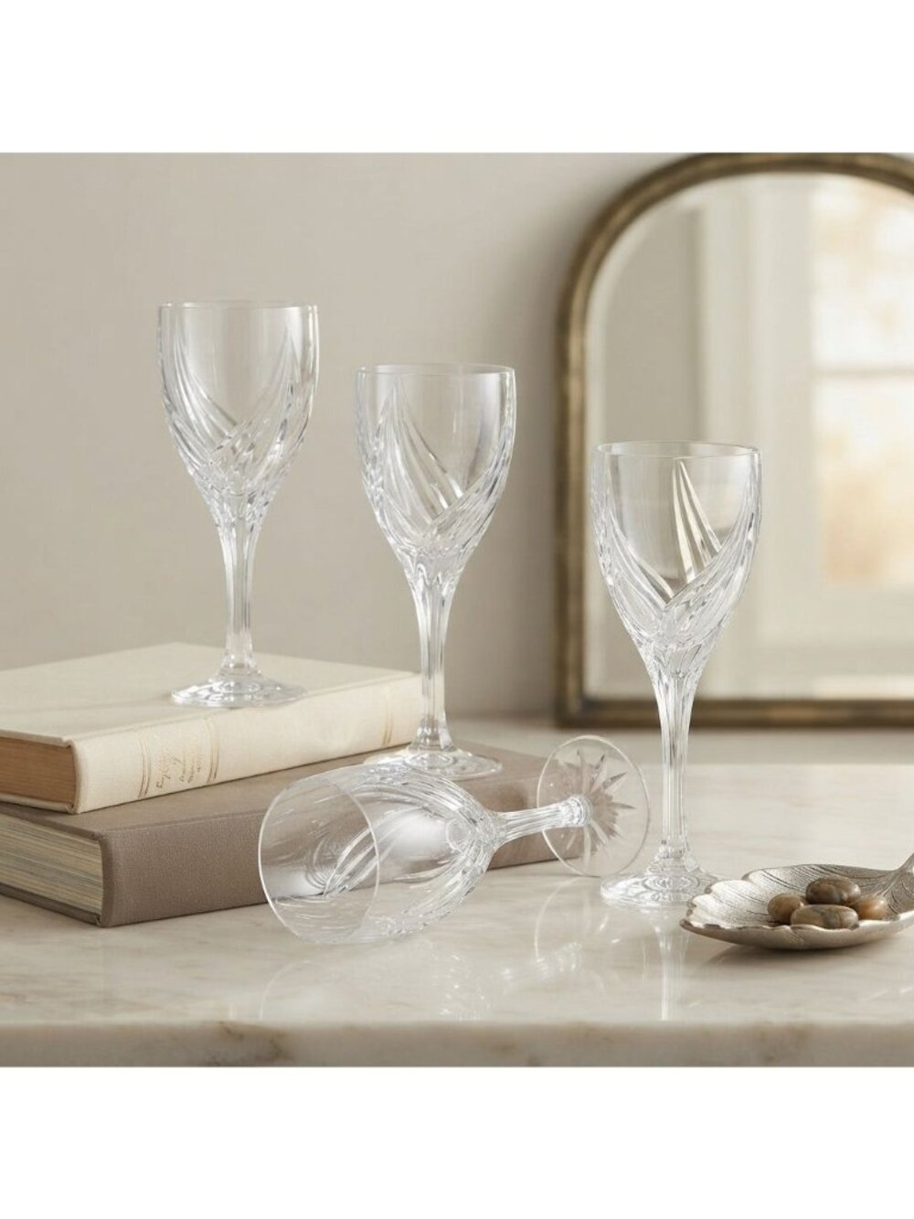 Lenox Debut Crystal Wine Glasses Set of 4 8.125" Stemware Swirl Cut